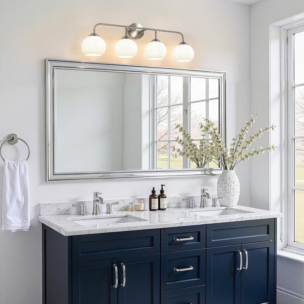RUIYEY Bathroom Vanity Light Fixtures: 4-Lights Brushed Nickel Vintage Light Fix